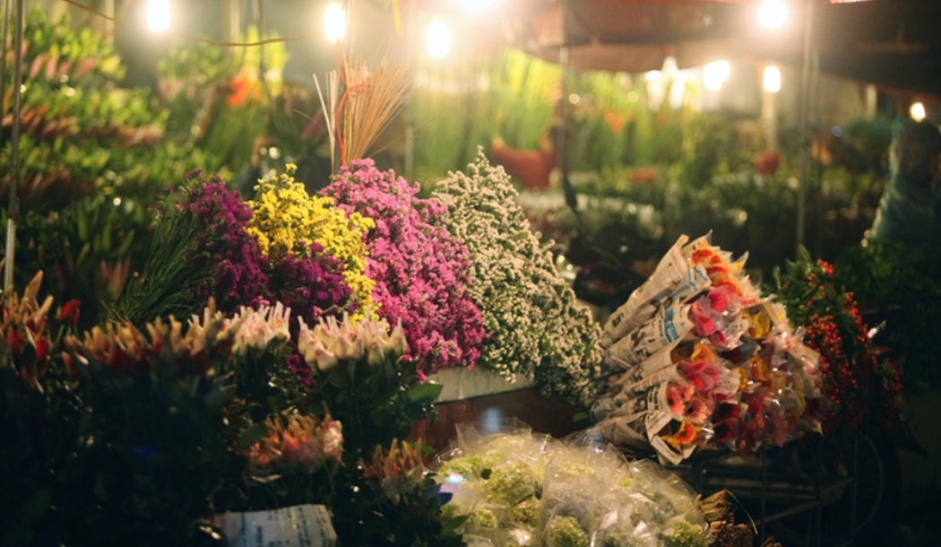 Chợ hoa đêm Quảng Bá có đa dạng loài hoa (Ảnh: Sưu tầm)