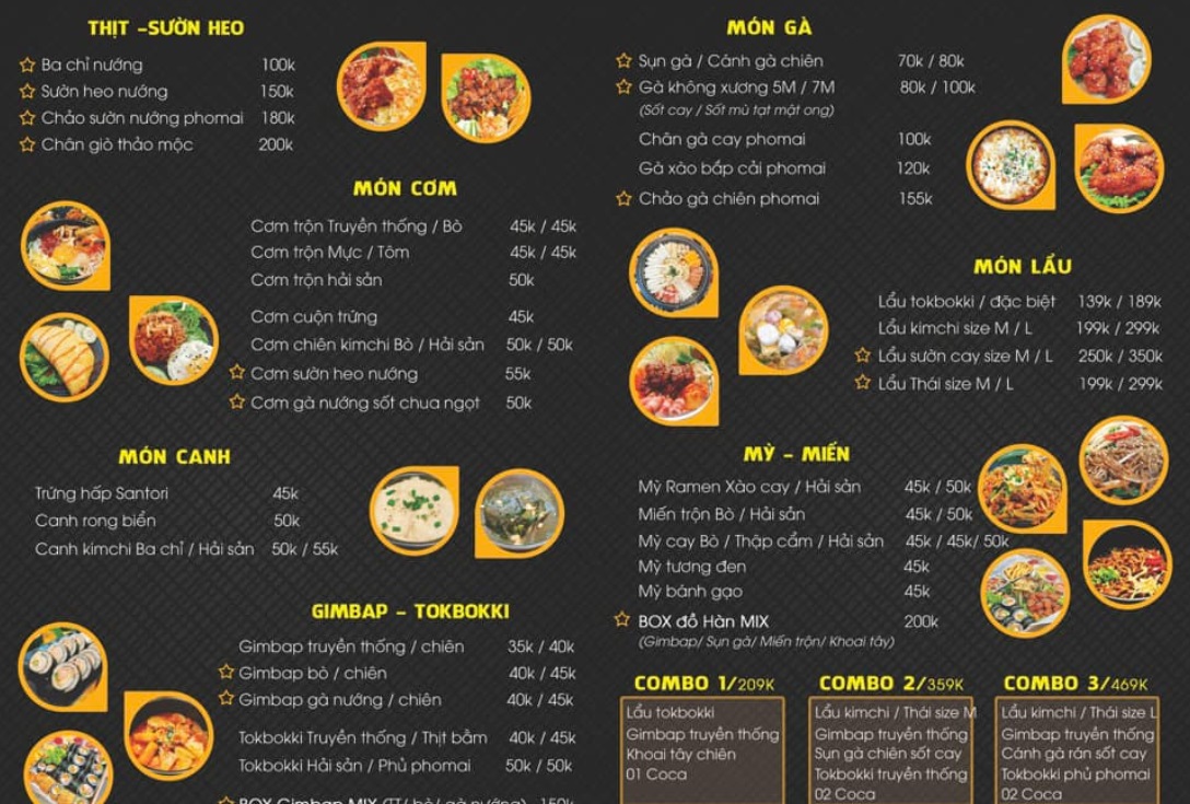Menu đa dạng các món ăn mang hương vị chuẩn Hàn Quốc của Santori