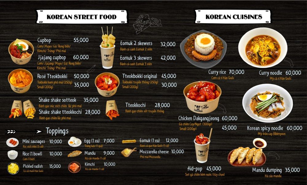 Menu của Tiệm ăn Hàn Quốc Bác Oh