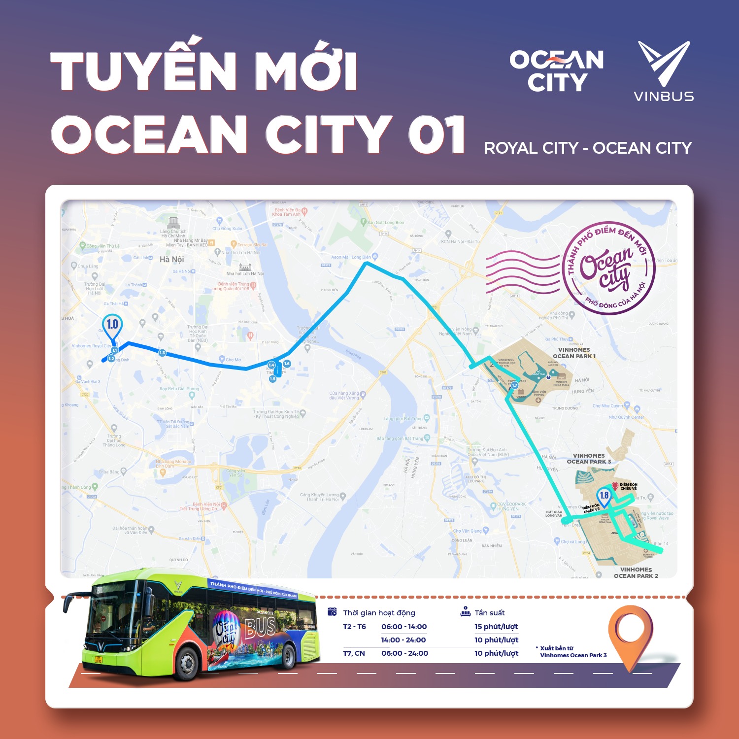 Lộ trình tuyến xe buýt Ocean City 01